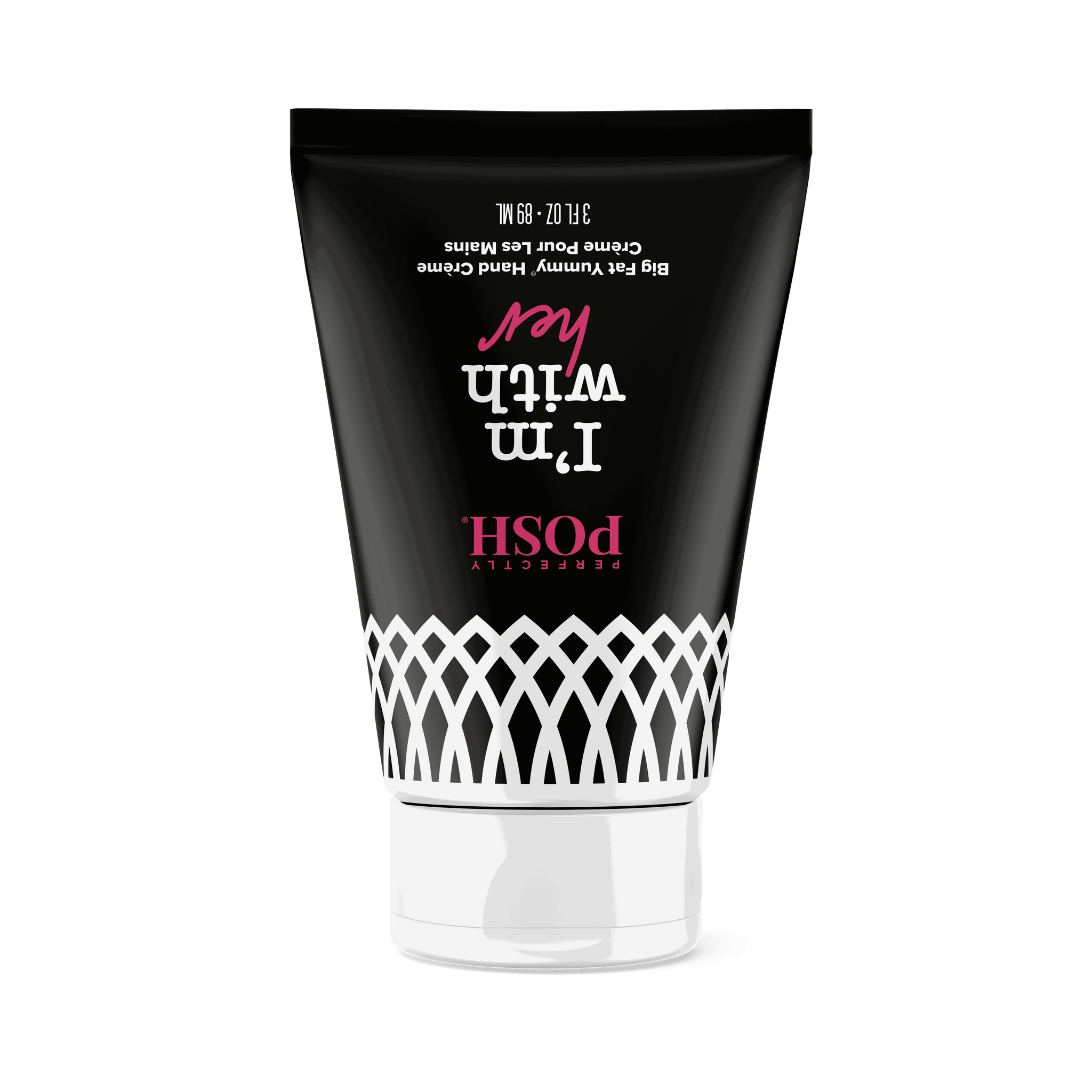 A black and white tube of Perfectly Posh’s 