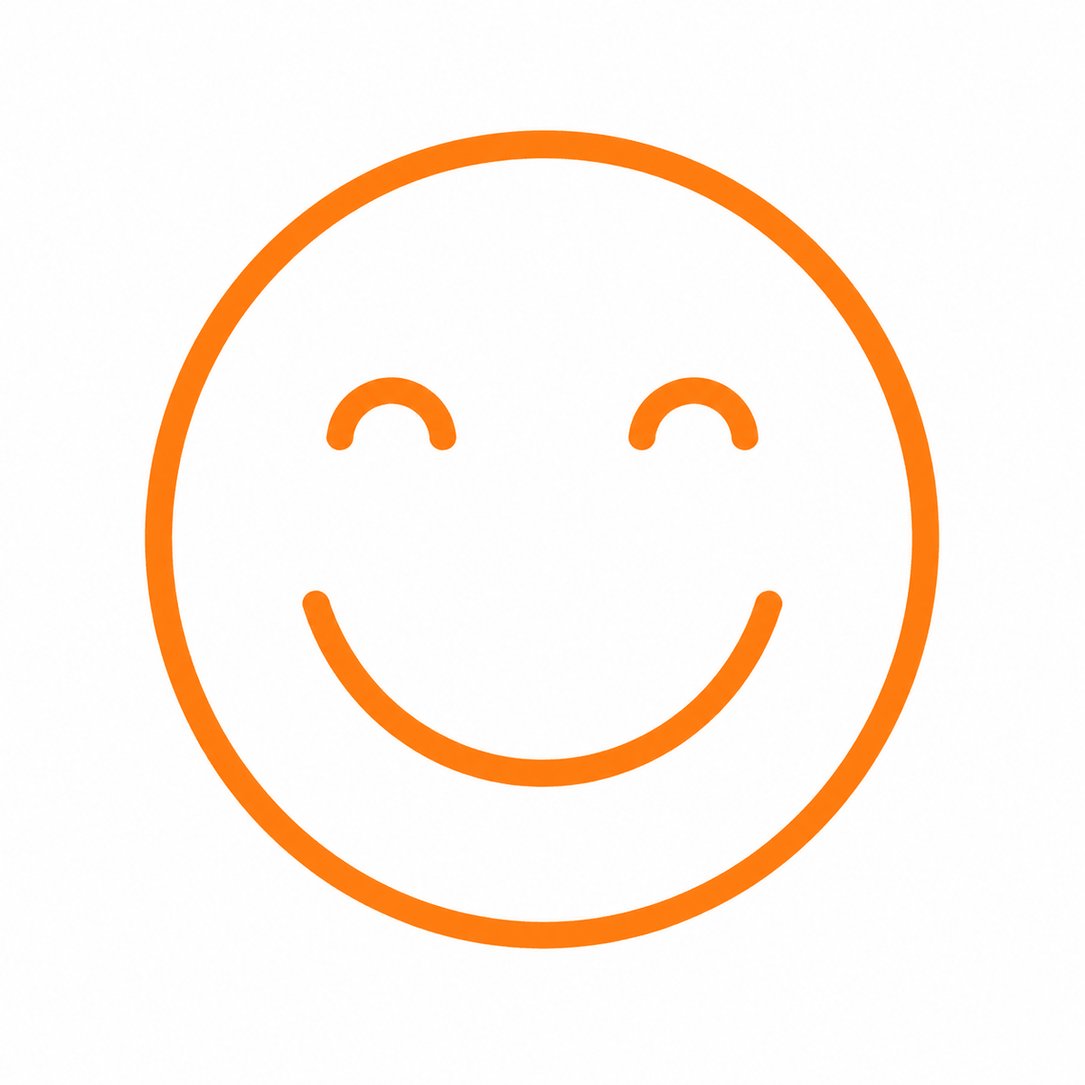 A simple orange smiley face with a circular outline, two curved lines for eyes, and a wide curved line for a smile, all on a white background.