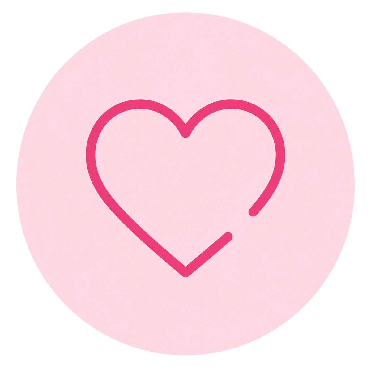 A simple pink heart outline centered on a light pink circular background.